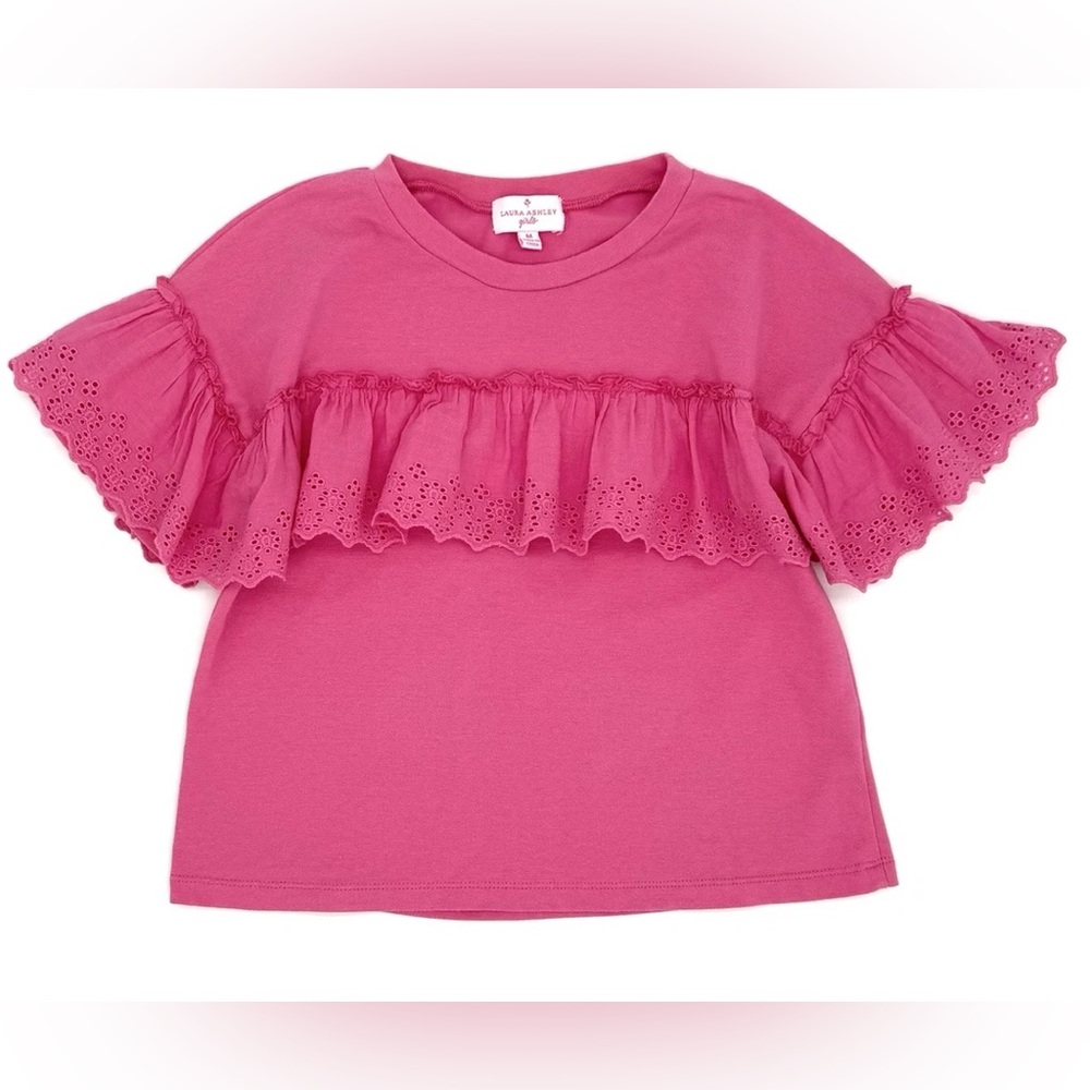 Size Small. Laura Ashley Girls Pink Eyelet Ruffle T-Shirt (Gently Used)